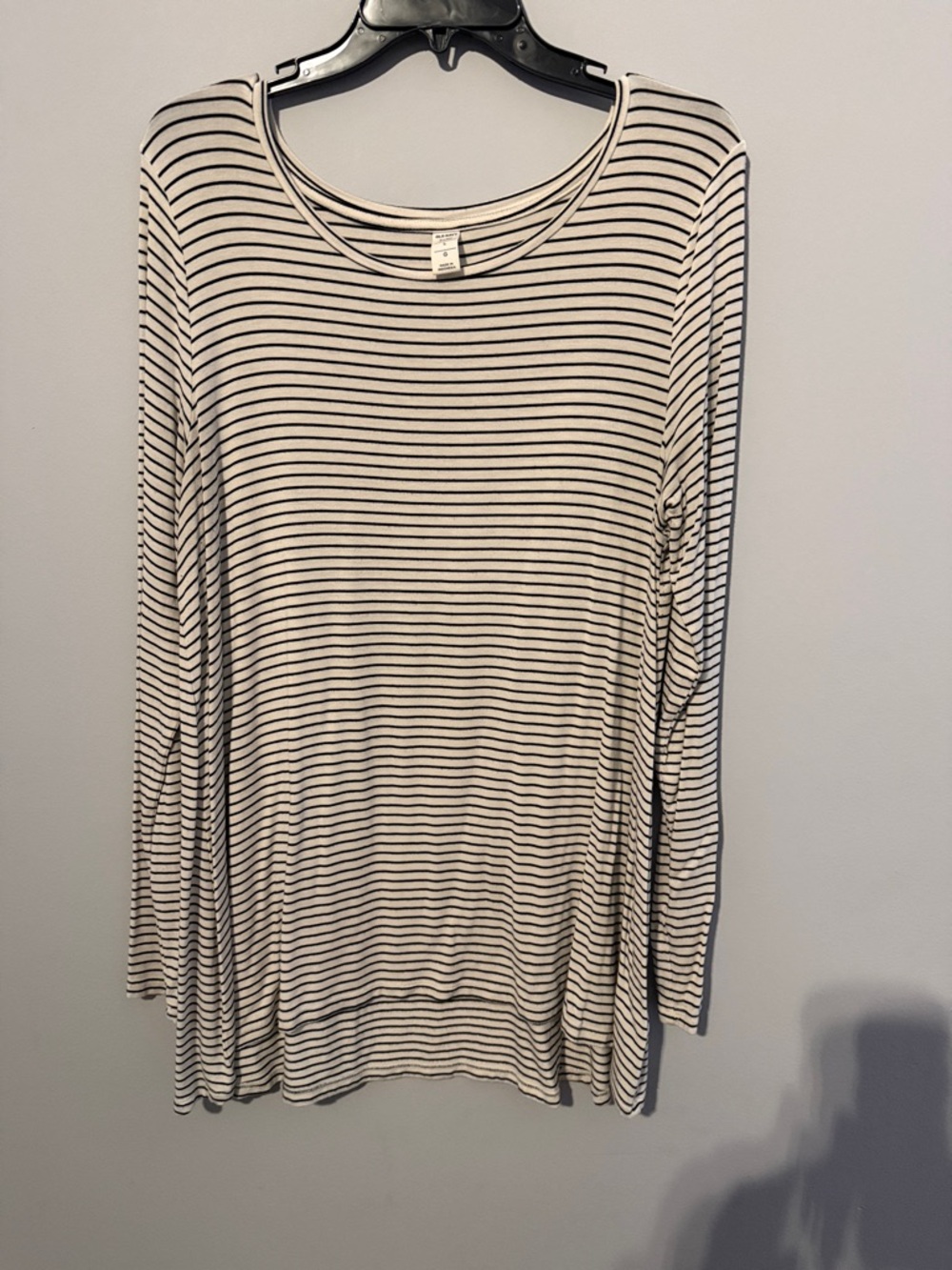 Striped Long Sleeve Scoop Neck Top - Cream & Black